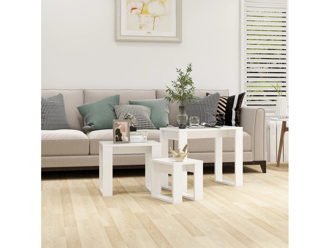 Mesas Apilables 3 Piezas Madera Contrachapada Blanco