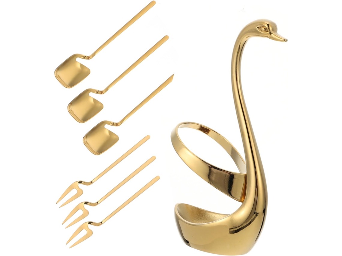 Té, Postre, Tenedor De Acero Inoxidable Con Forma Creativa De Cisne, Soporte Para Cuchara, Base De Cisne