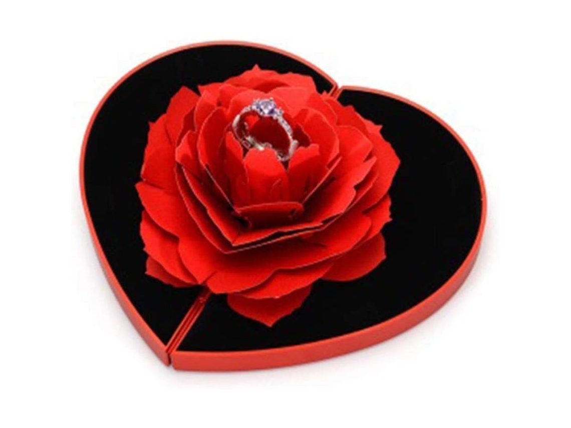 Caja Para Anillo De Compromiso, Caja Con Forma De Rosa Y Compartimento Sorpresa Para Guardar Joyas, Ideal Para Mujeres, Para Pedidas De Mano O Bodas (roja).