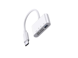 Adaptador Usb-c 4-em-1 Com Leitor De Cartões Sd/tf, Porta Usb-a E Carregamento Passante 9v/2a — Leitor Compacto Abs+tpe (branco)