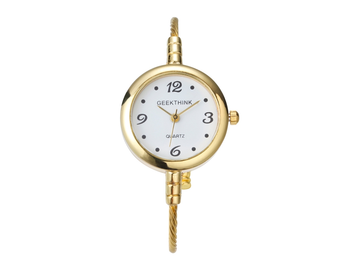 Reloj De Pulsera De Cuarzo Para Mujer Con Brazalete De Aleación, Geekthink Elegant Gold