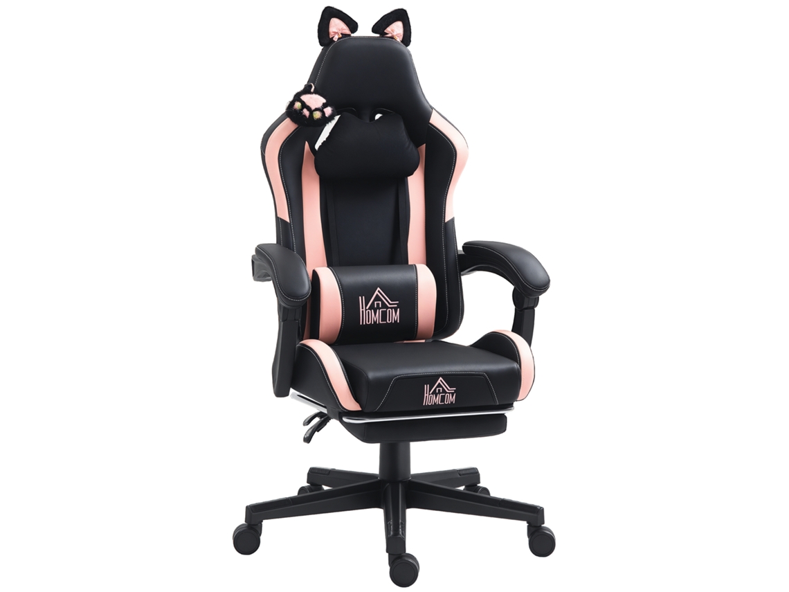 Silla Gaming Ergonómica Con Orejas De Gato, Respaldo Reclinable, 65 X 62 X 124 Cm, Negra.