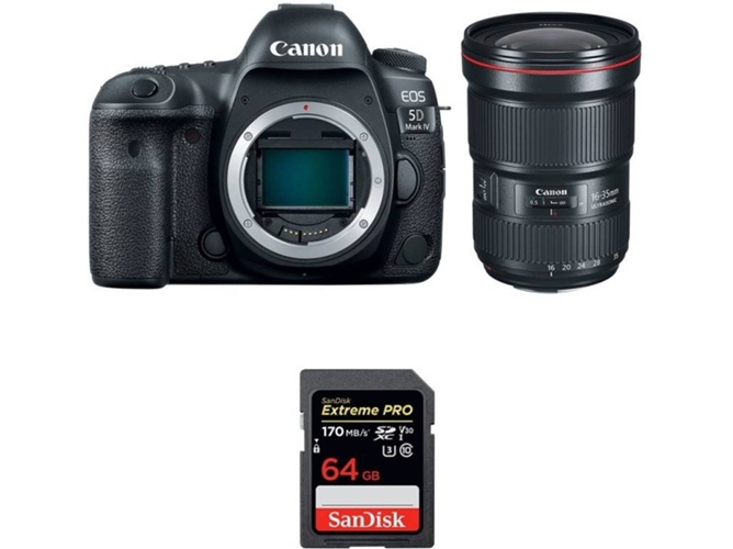 Kit Cámara CANON EOS 5D Mark IV + EF 16-35mm f/2.8L III USM + SanDisk 64 GB (Full-Frame)
