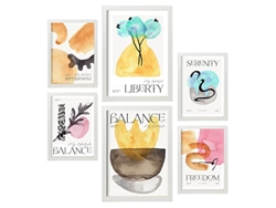 NACNIC Set De 6 Posters Abstractos Equilibrio Láminas Con Estética Exposición De Arte Ilustraciones A Todo Color Para  Tamaños A3 & A4 Marcos Blancos