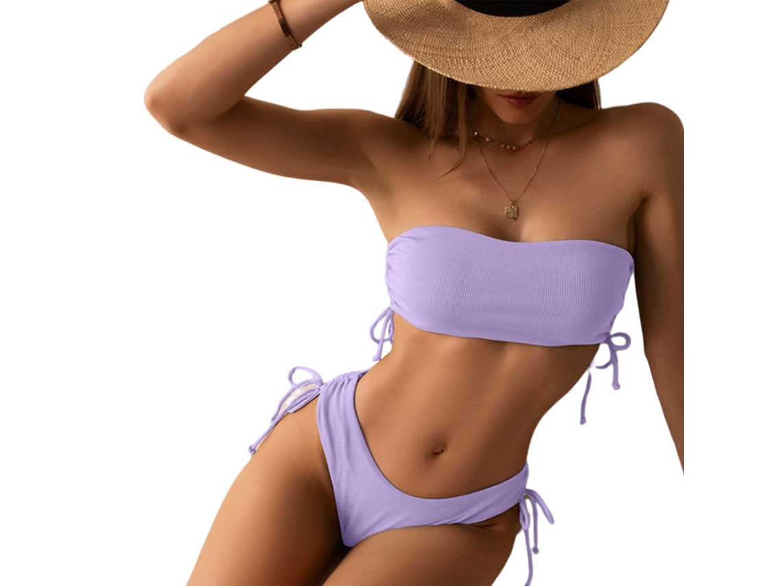 FNINIJEDE Maiô Feminino Estilo Bandeau, Maiô De Duas Peças, Biquíni Com Amarração Lateral, Top Tubinho Com Fenda E Corte Ousado, Conjunto De Natação Sexy Com Al