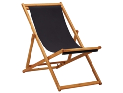 Silla de playa plegable de madera de eucalipto y tela negra, Dkd Home Decor