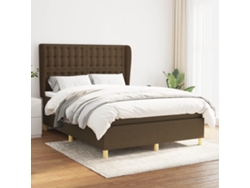 Cama Box Spring Con Colchón Tela Marrón Oscuro 140x200 Cm