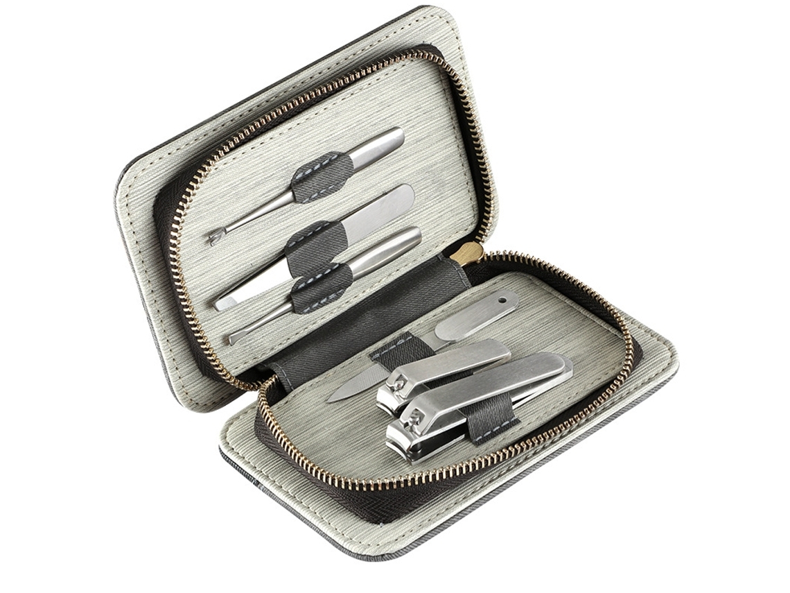 Kit de manicura para pies, pinzas de uñas de acero inoxidable, kit de cuidado personal con estuche de cuero y CPU - M6