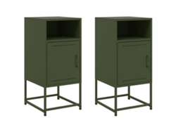 Maison Exclusive - Mesitas De Noche 2 Unidades Acero Verde Oliva 36x39x78 Cm