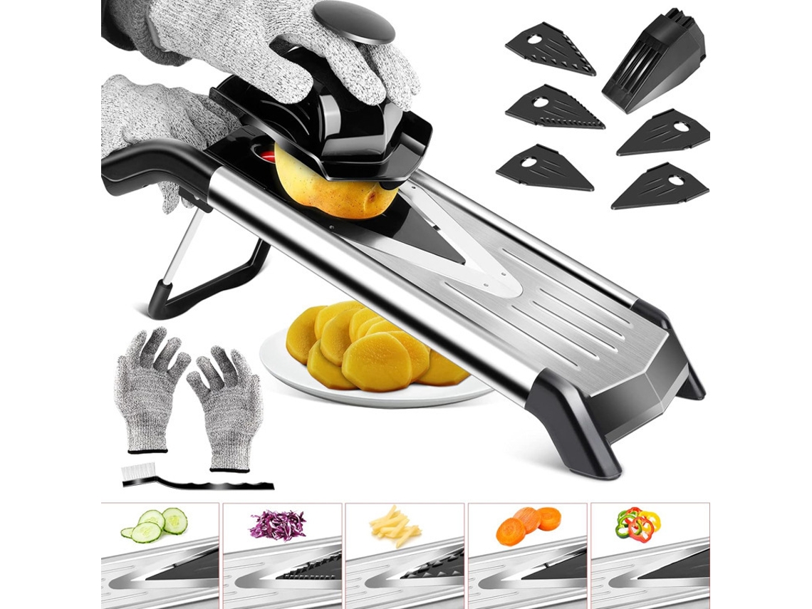 Picadora de verduras multifuncional, mandolina de acero inoxidable con guantes resistentes a los cortes y cepillo. DIGITALLAB