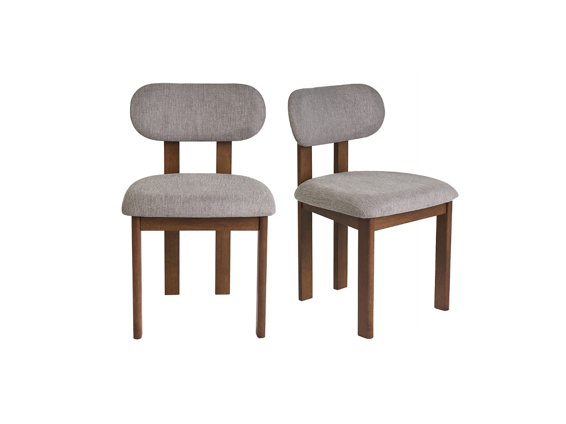 Sillas De Tela Efecto Terciopelo Texturizado Gris Y Madera Nogal Oscura (lote De 2) Normi Miliboo