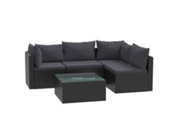 Conjunto 5 muebles de jardín VIDAXL y cojines ratán sintético negro
