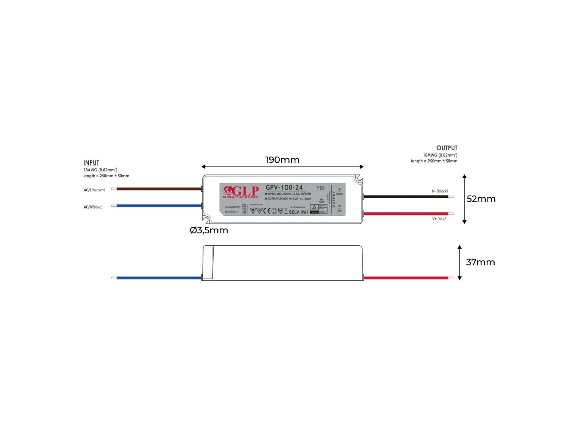 12V DC 100W IP67- Fuente de GLP