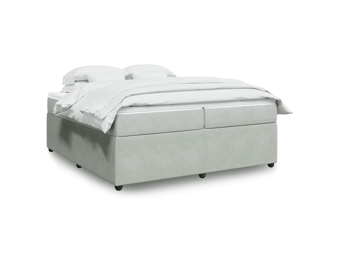 Cama Box Spring Con Colchón Terciopelo Gris Claro 200x200 Cm