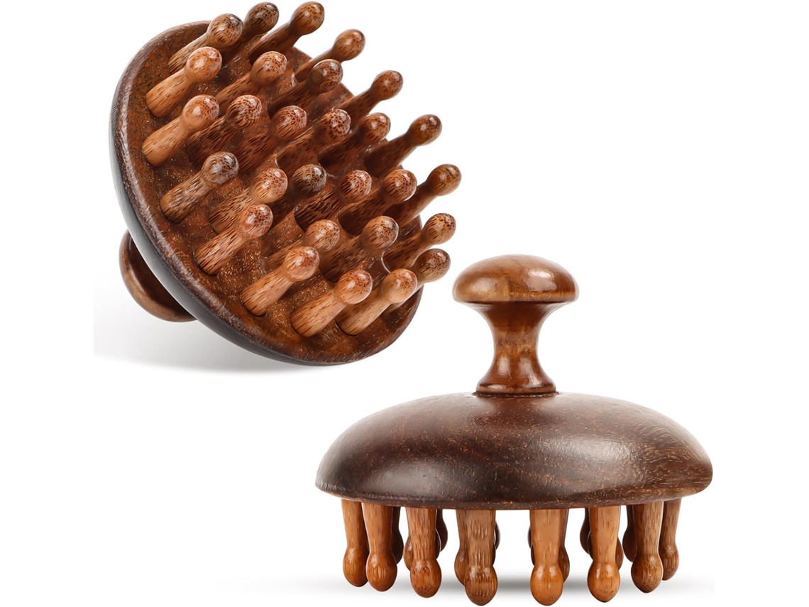 Dos cepillos de masaje con cabezales de madera: Cepillo de masaje 2 en 1