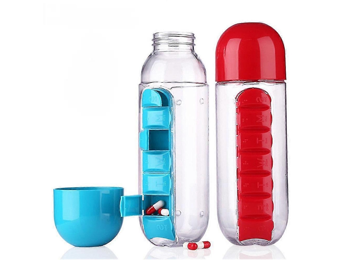 Botella de agua semanal con organizador de pastillas, organizador de pastillas pequeño con botella de agua, pastillero NS2