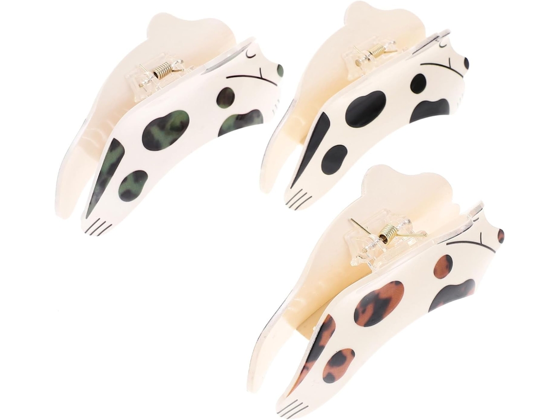 Lot De 3 Pinces À Griffes Para Cheveux Épais, Petites Cartoon De Chien Tacheté