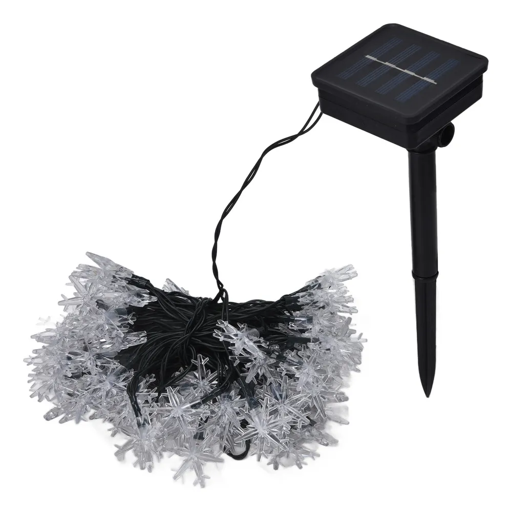 Nueva cadena de luces LED solares navideñas con copos de nievevayotoy