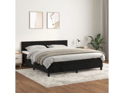 Cama Box Spring Con Colchón Terciopelo Negro 160x200 Cm
