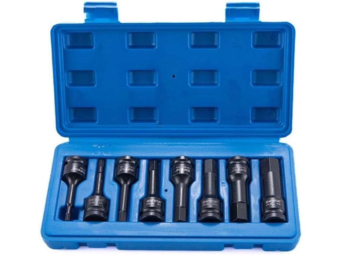 Juego de 8 llaves de vaso hexagonales H5-H19 con estuche para almacenamiento y reparaciones.