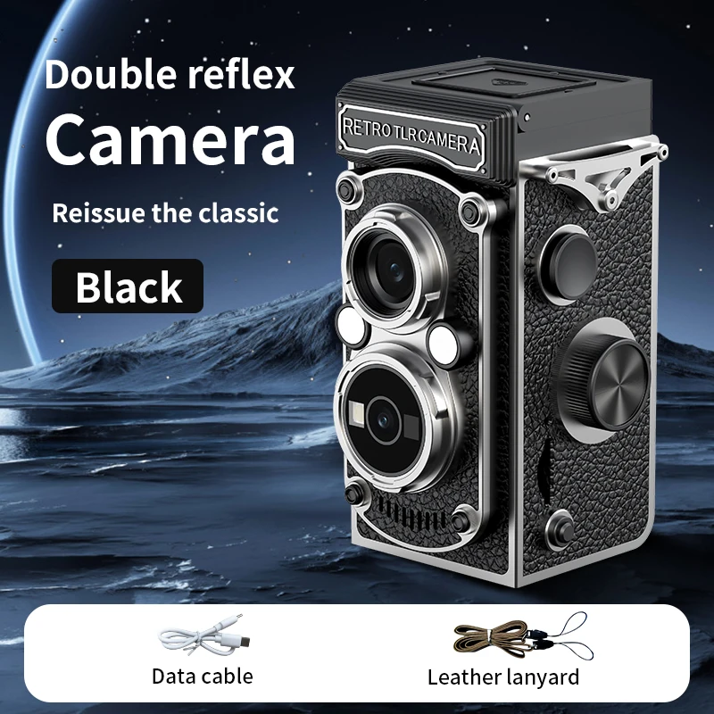 (la Versión Negra Utiliza Una Tarjeta De 64 Gb) Minicámara Digital Retro, Diseño De Doble Lente 1080p, Cámara Portátil De 1,54 Pulgadas