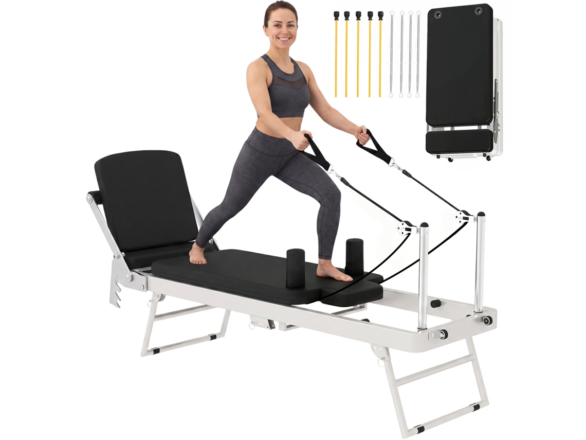 Aparato Pilates Reformer, plegable, 4 muelles, 5 cuerdas, silencioso