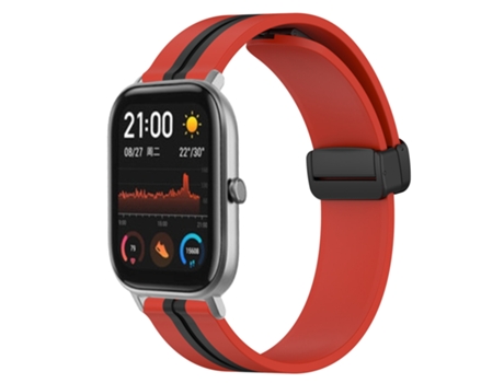 Correa de reloj inteligente para Amazfit GTS, correa de silicona de 20 mm con cierre magnético plegable (rojo + negro)