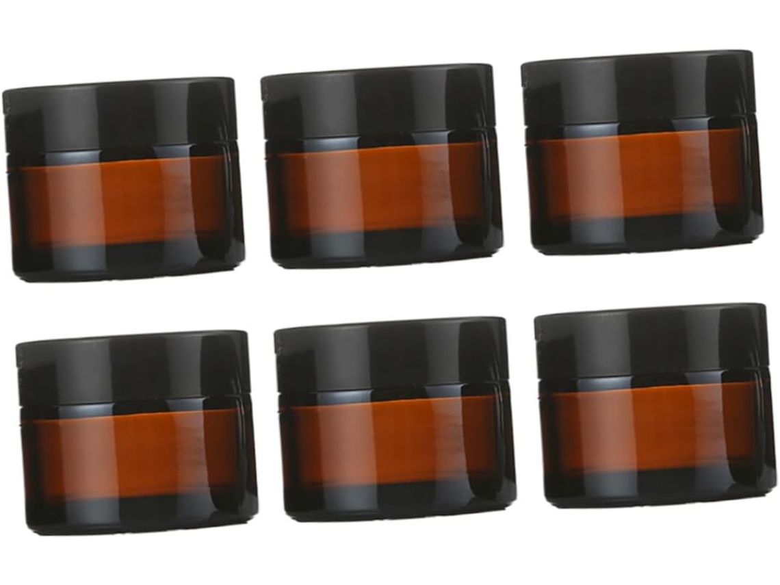 Juego de 6 tarros de cristal vacíos para maquillaje, ideales para cremas y cosméticos.
