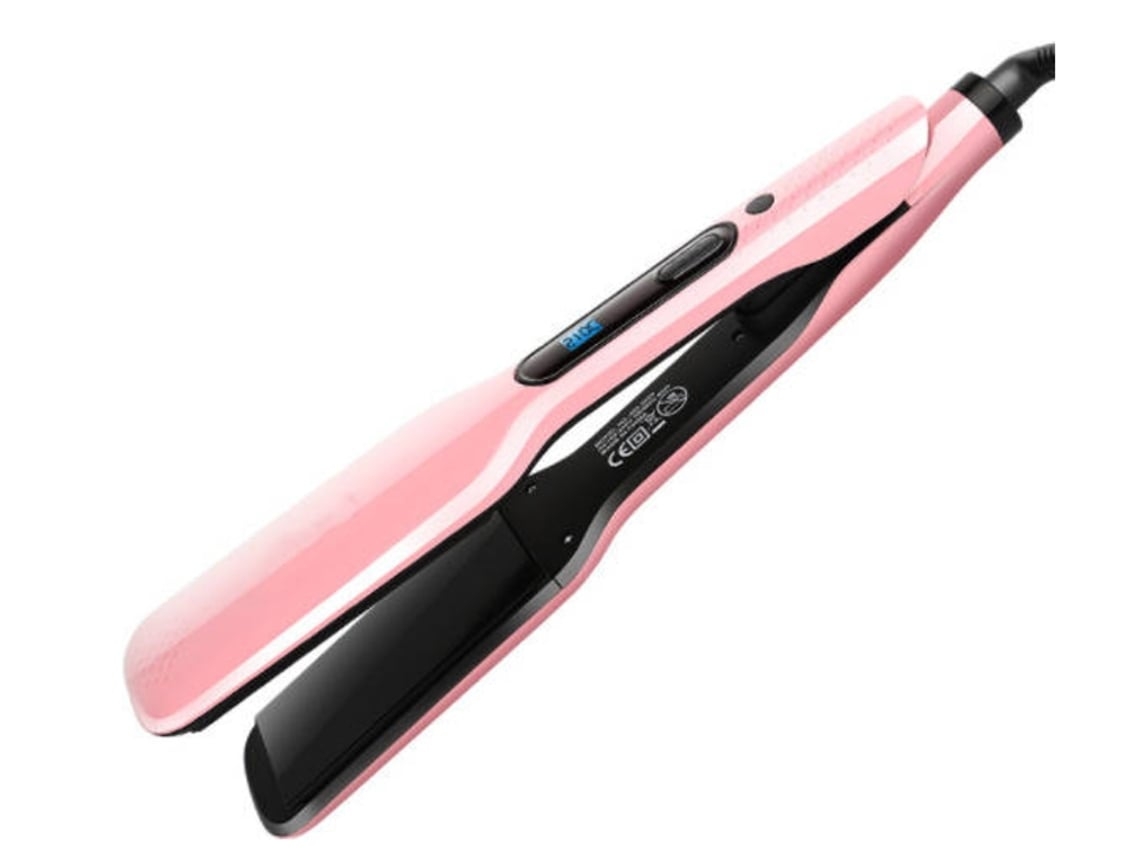 Plancha de vapor con pantalla digital azul y doble función para alisar y rizar el cabello rosa Chennnls