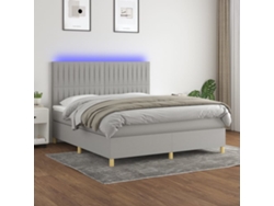 Cama Box Spring Colchón Y Luces Led Tela Gris Claro 160x200 Cm