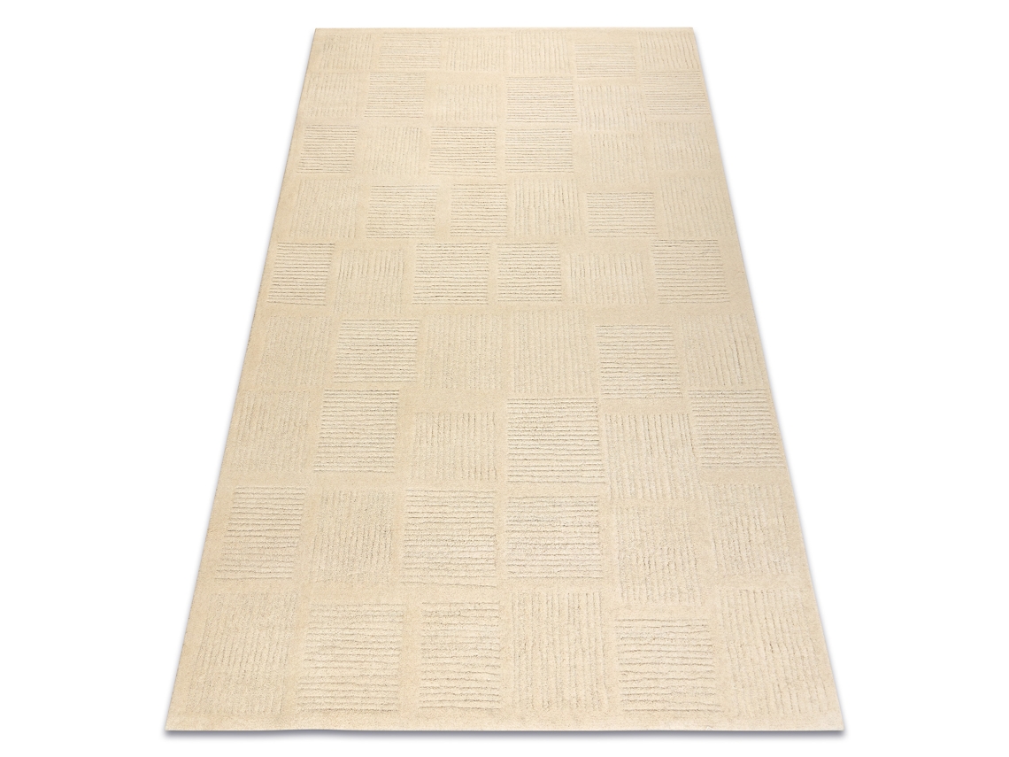 Alfombra De Lana Textura 488.20.la100 Osta - Pauta, Marco Geométrico Estructural Crema