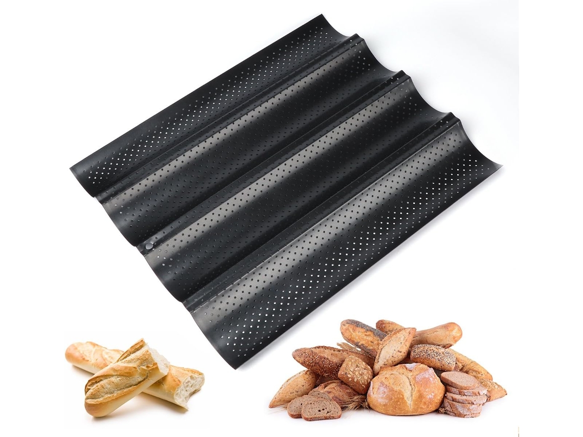 MEOIRUERY Molde Reversible Antiadherente para 4 Baguettes, Bandeja Perforada para Panadería y Pastelería