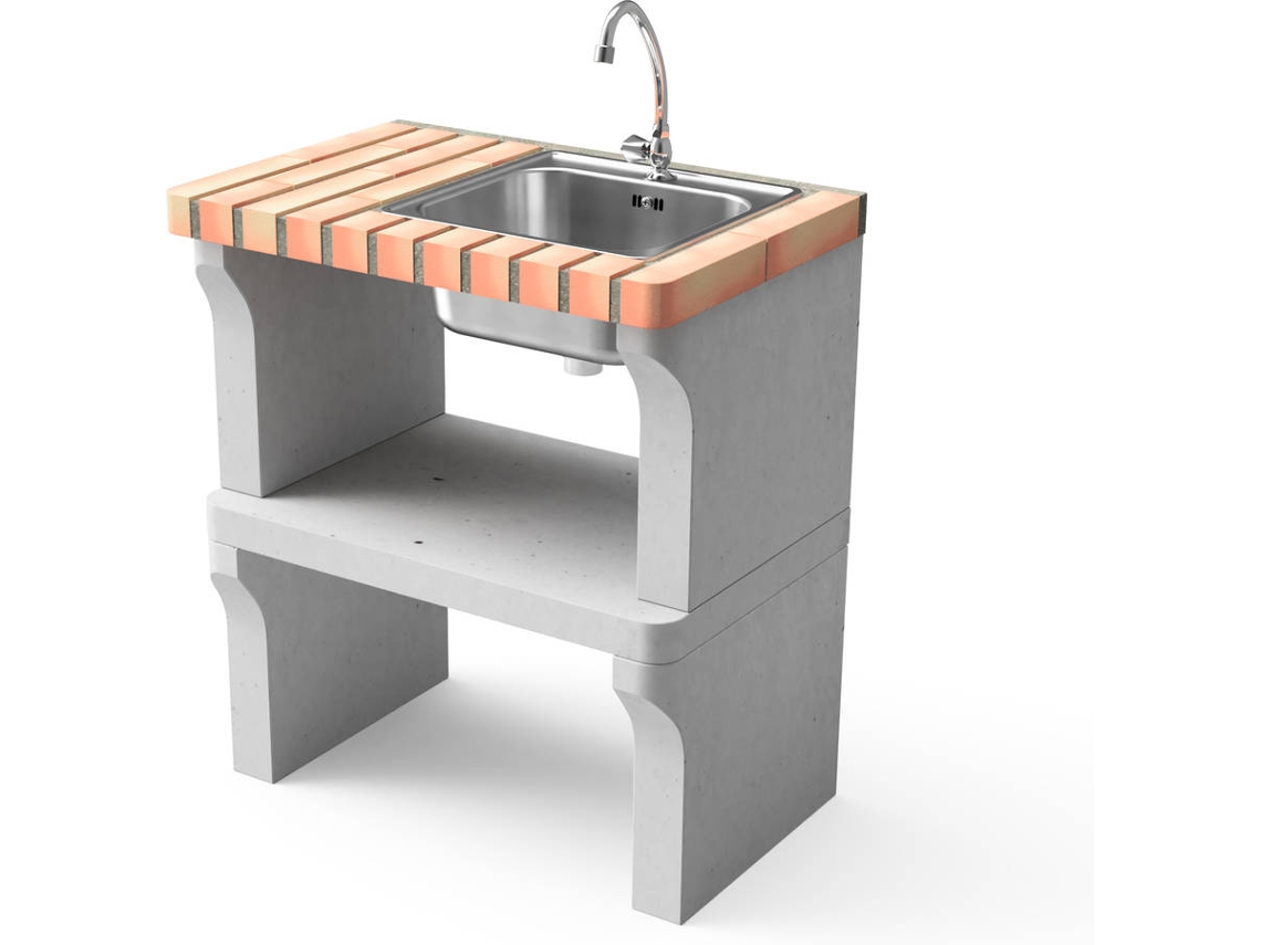 Módulo para Barbacoa MOVELAR New Iberia con Encimera con Fregadero y Grifo (Ladrillo Tintado - 70x47x80cm)