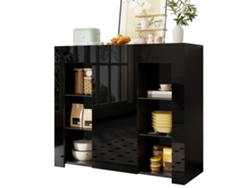 Aparador Moderno 95x35x83 cm Estilo Compacto con Estantes de Cristal y Puerta Negro Mobrio