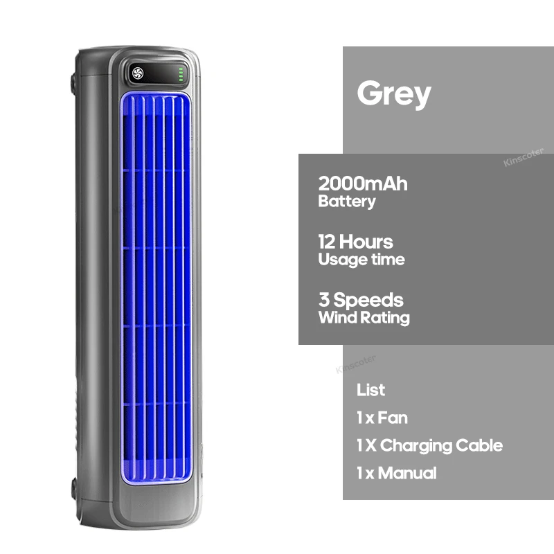 Ventilador De Torre Silencioso (gris) De 2000 Mah, No Requiere Perforación, Montaje En Pared, 3 Velocidades Ajustables.