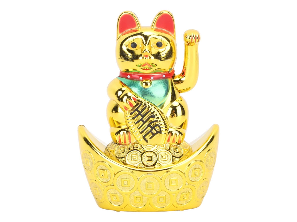 Rebe-gato De La Suerte Con Brazo Moviéndose 4 Pulgadas Expresión Vívida Plástico Dorado Para Decoración