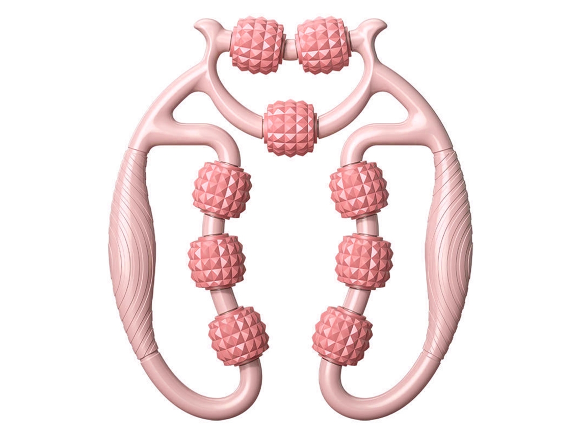 2026-rodillo De Masaje Para Musculos Con 9 Ruedas 360 Grados Y Pinzas Circulares Para Piernas Cuello Brazos Color Blanco Y Rosa Durazno