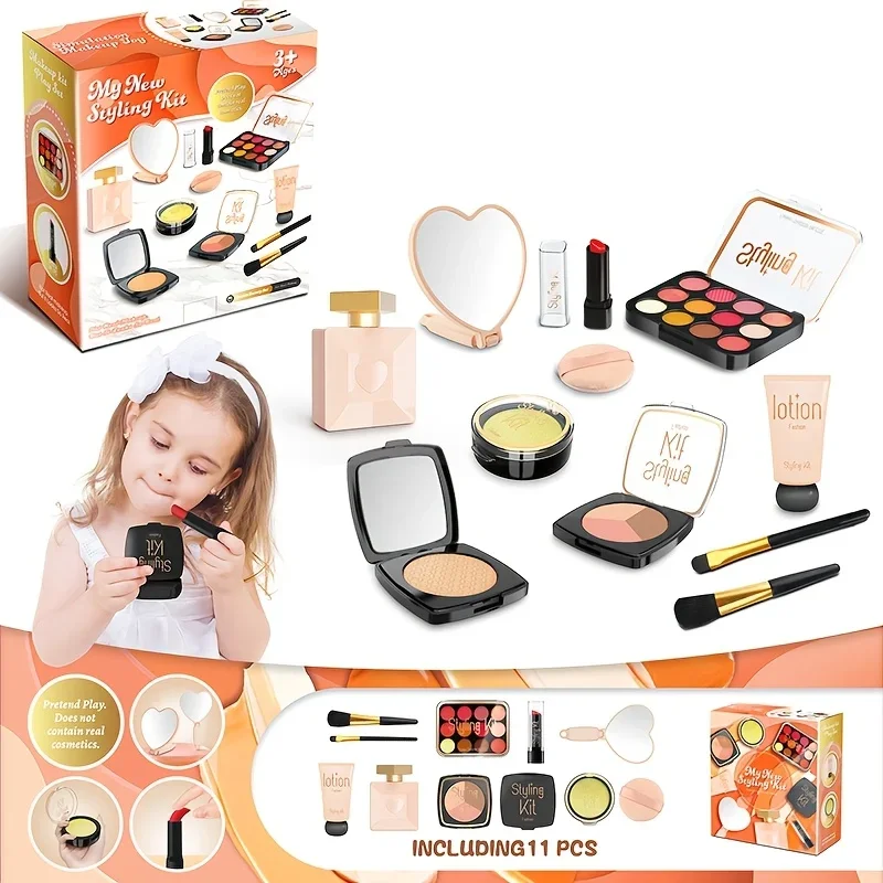 Conjunto de Maquiagem Infantil de Brinquedo , Conjunto de Cosméticos Realistas. MDUG (amarelo)
