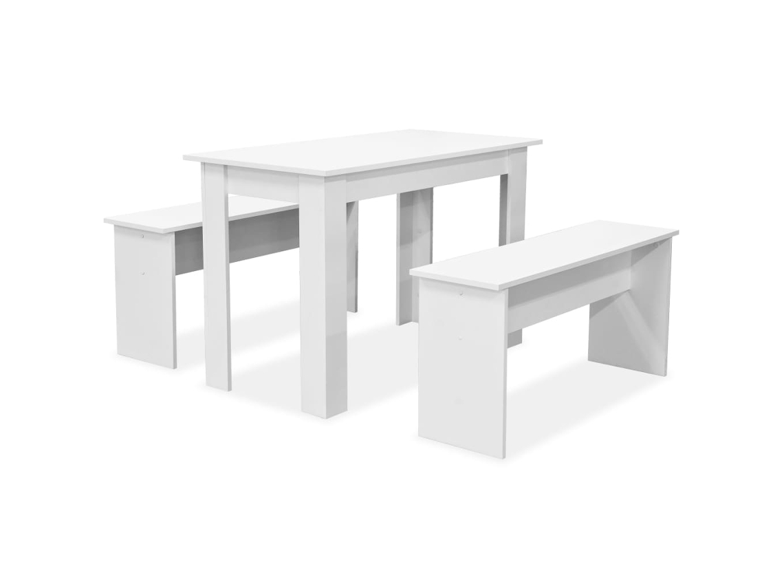 Maison Exclusive - Mesa De Comedor Y Bancos 3 Piezas Madera Contrachapada Blanca