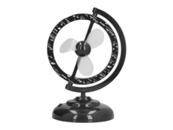 Mini ventilador USB negro, rotación de 90°, viento fuerte, para montaje en escritorio.