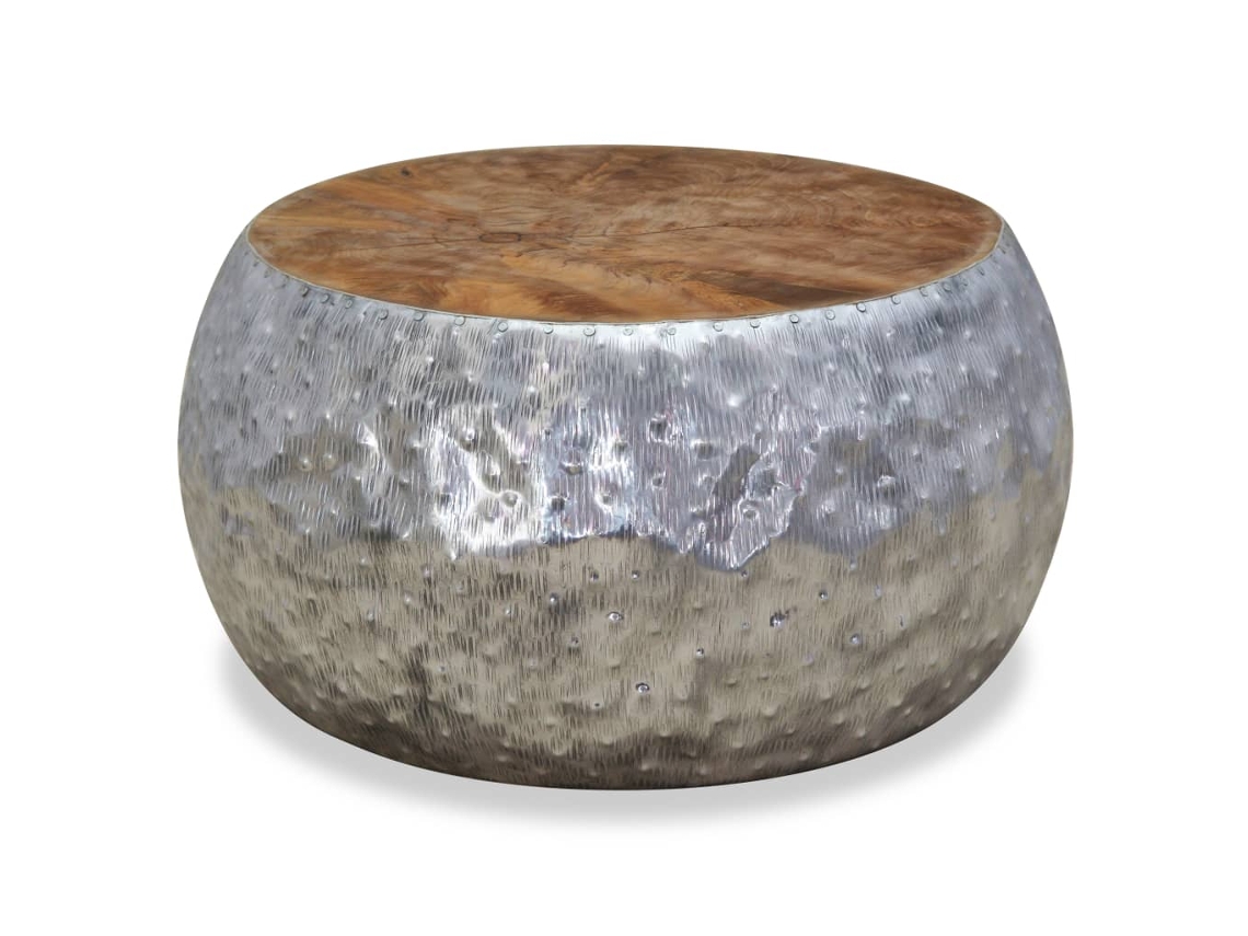 Mesa de Centro de Apoyo en Teca y Aluminio 60X60X30 cm