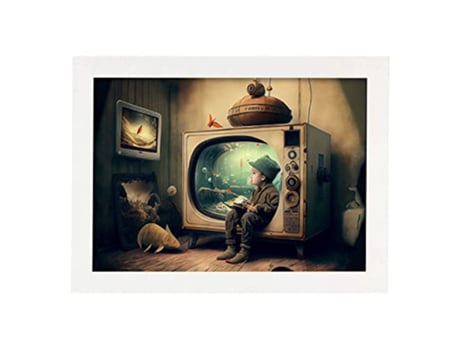 NACNIC Poster Pecera-Televisión En Estilo Surrealismo Cinematográfico Ilustraciones Y Grabados De Historieta Abstracta Y Artística A3 Marcos Blanco...