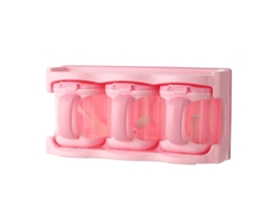 Rebe - Caja de plástico multifuncional para atemperar alimentos, con 3 compartimentos, de color rosa, para uso en la cocina.