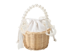 2pcs Cesto De Flores Com Cabo De Pérola Pequeno Rattan Marrom Para Presente De Casamento