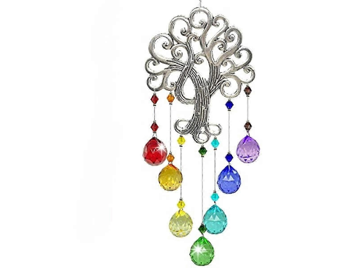 Adorno de ventana con bola de cristal prismática, árbol de la vida, colgante arcoíris para decoración del hogar y el jardín
