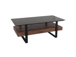 Mesa de centro con estante 43 x 120 x 60 cm, MDF marrón oscuro, imitación piedra sinterizada, aspecto mármol negro 04_0008444