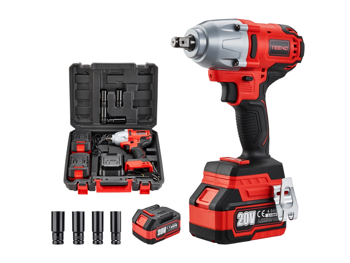 Llave De Impacto De Litio Sin Escobillas De 20 V, Baterías De Iones De 4,0 Ah, 600 N.m, Dos Baterías