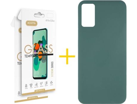 Funda y Protector de Vidrio 2 x Samsung Galaxy A41 ACCETEL Silicona Líquida Verde