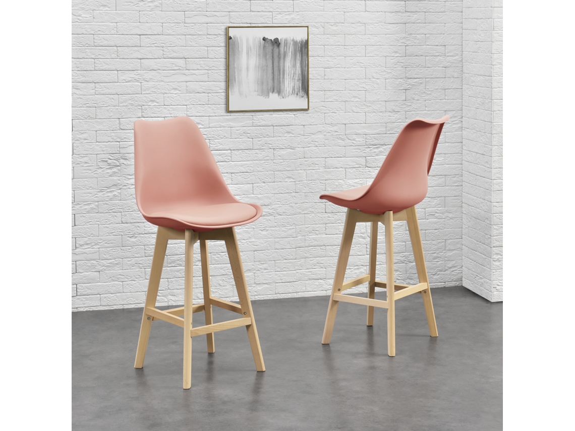 Conjunto de Cadeiras de Jantar [EN.CASA] Lublin Pink (Couro sintético, Faia - 105 x 48 x 58 cm)
