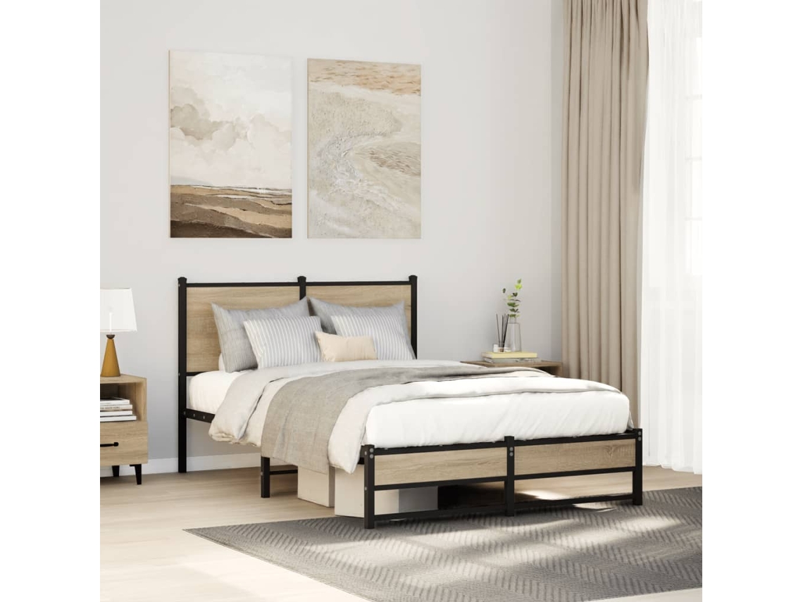 Estructura De Cama Sin Colchón Metal Roble Sonoma 120x200 Cm